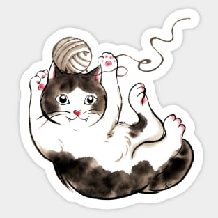 Cat play with wool ball Sticker